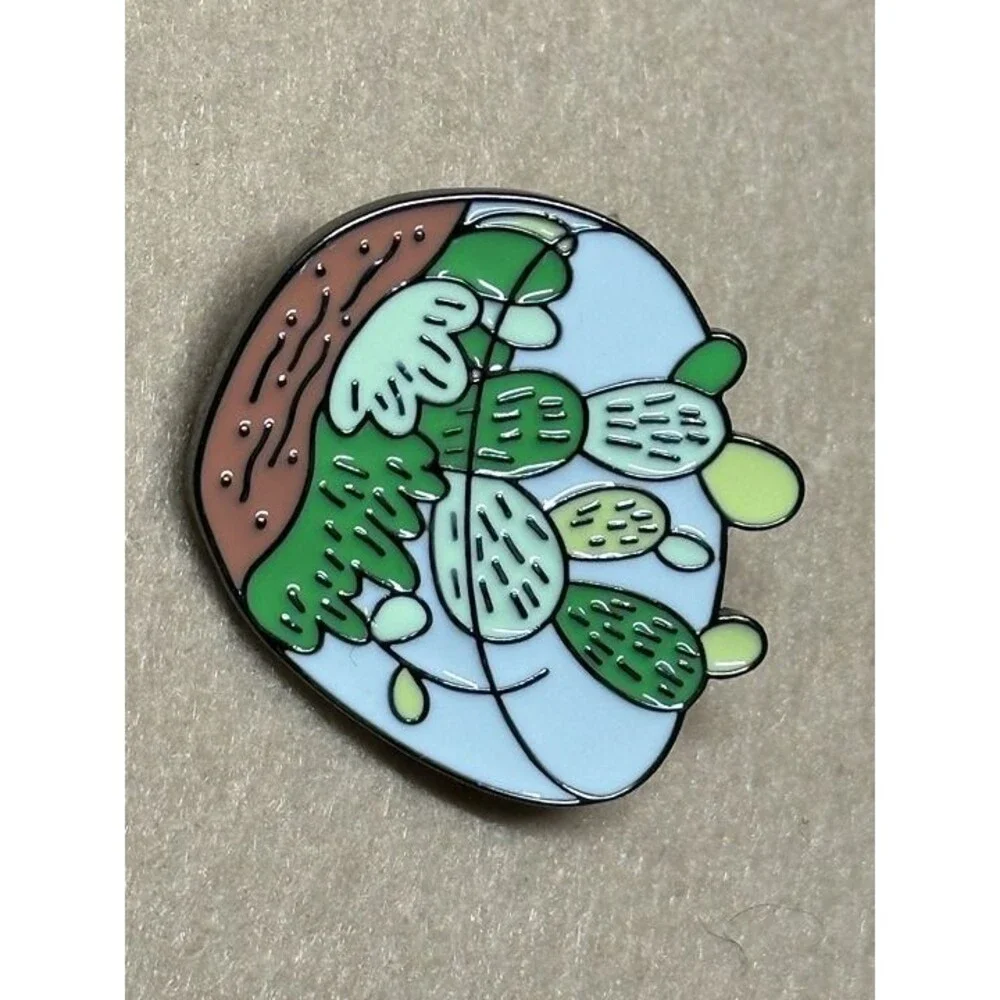 Original Design Prickly Pear Cactus Enamel Pin Colorful Plant Lapel Pin New